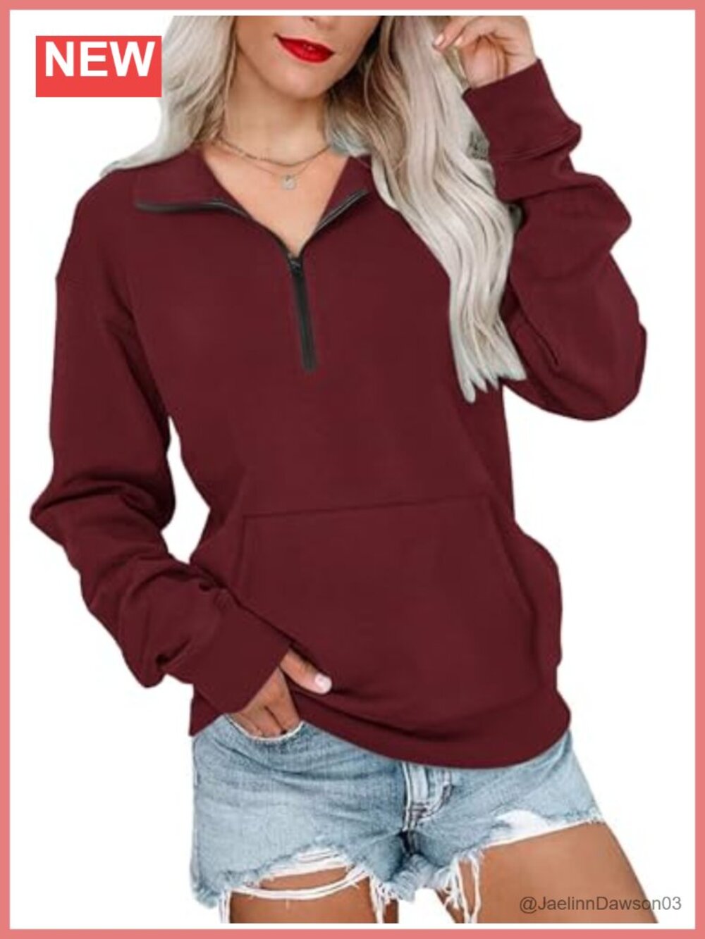 Women's Half Zip Oversized Sweatshirt Long Sleeve Pullover Top Kangaroo Pocket